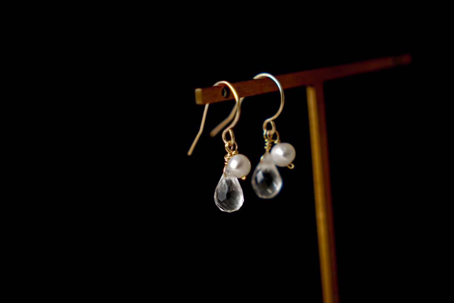 白水晶&珍珠耳環