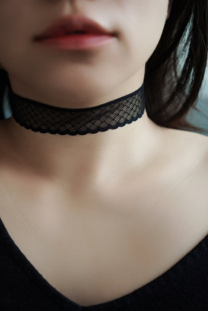 透膚小網襪CHOKER-黑/白