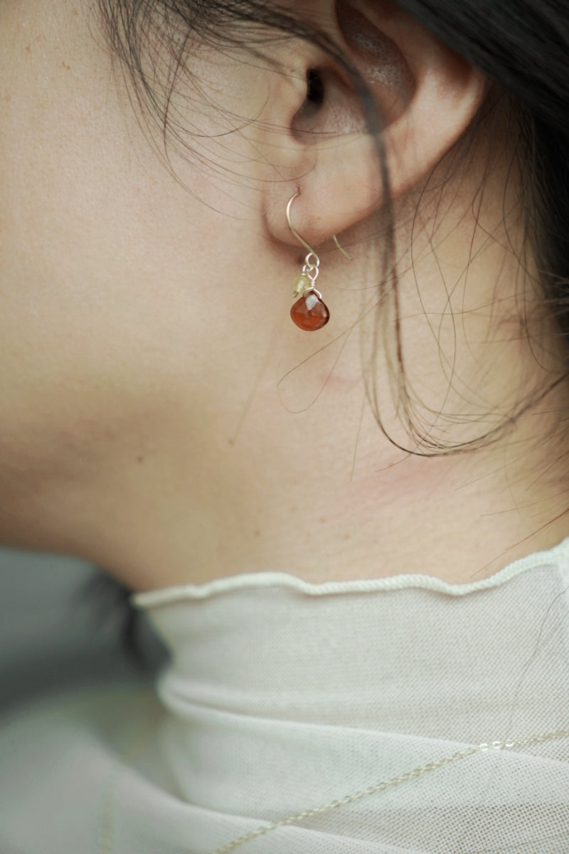 石榴石&黃水晶耳環