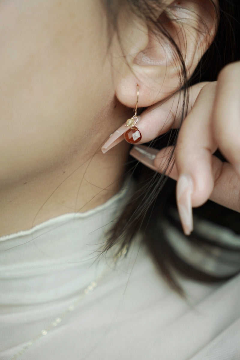 石榴石&黃水晶耳環