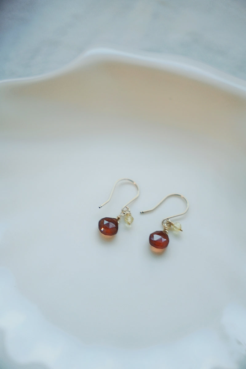 石榴石&黃水晶耳環