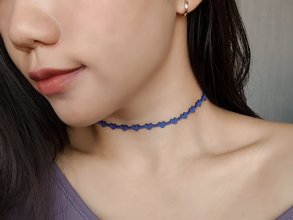 愛心麂皮絨CHOKER-藍/紅