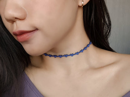 愛心麂皮絨CHOKER-藍/紅