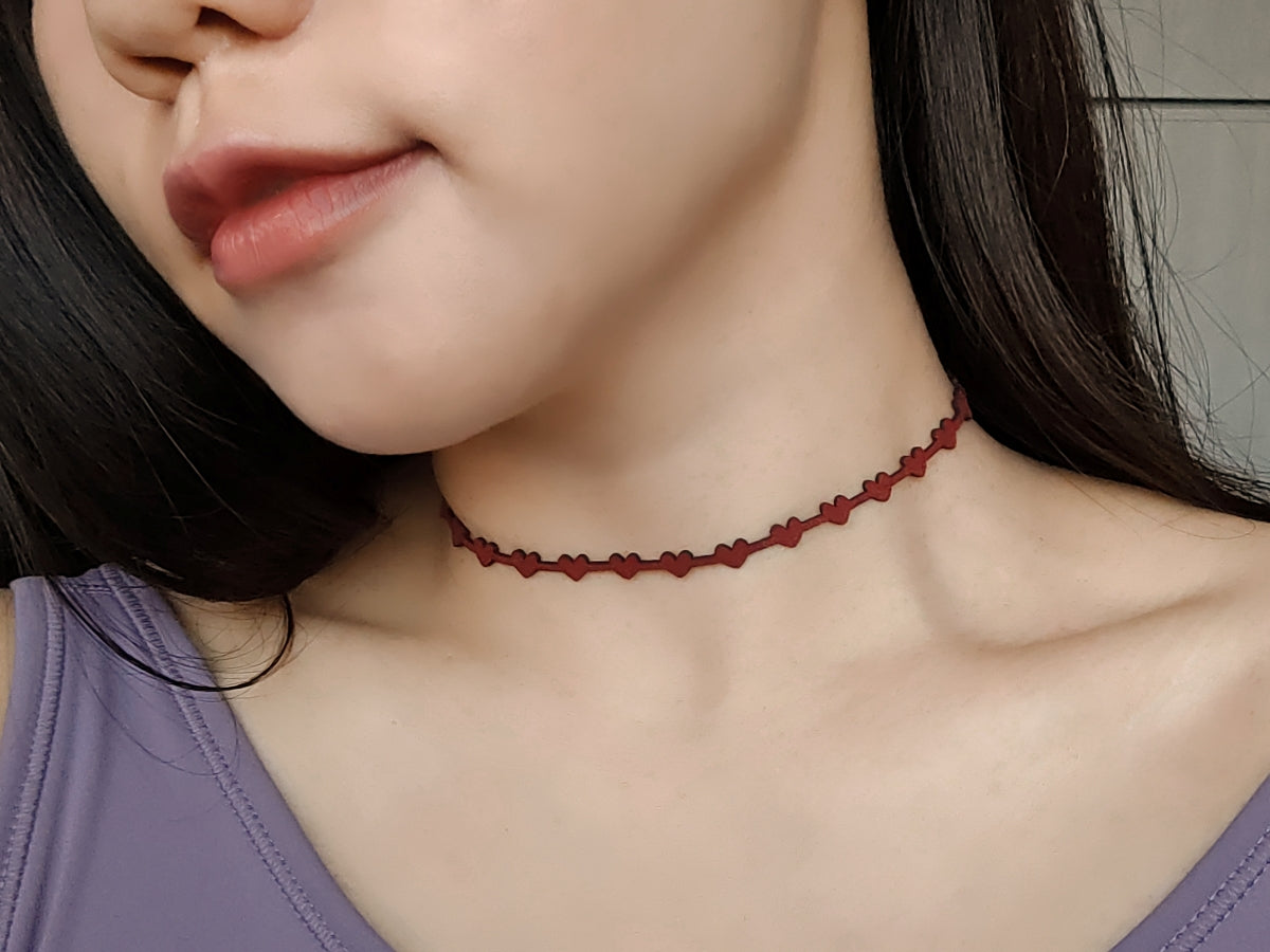 愛心麂皮絨CHOKER-藍/紅