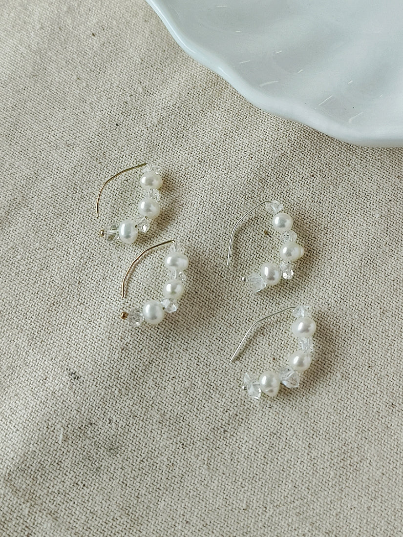 赫基默鑽石&珍珠 杏仁形耳圈