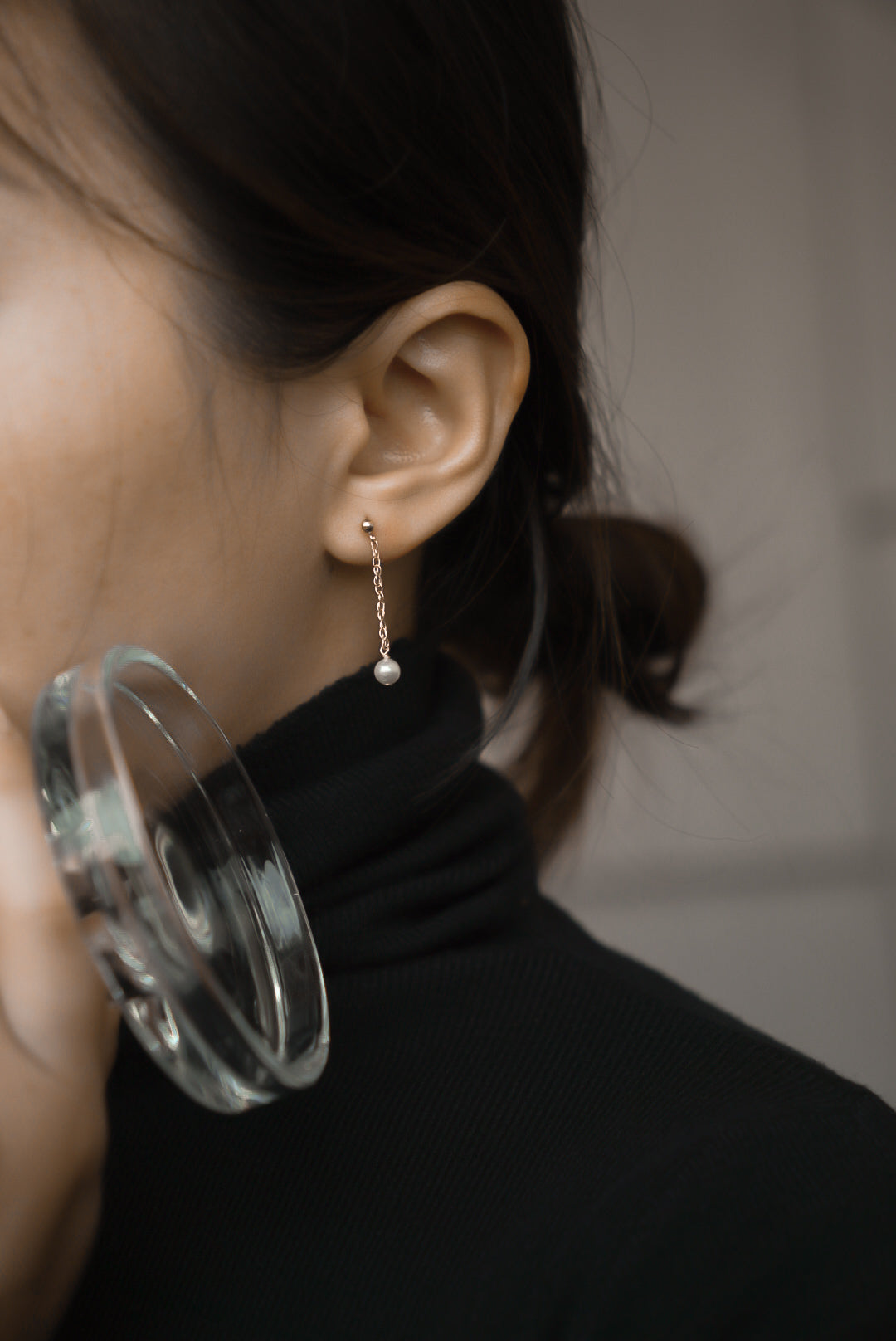 SELENE 單顆珍珠耳環-長版