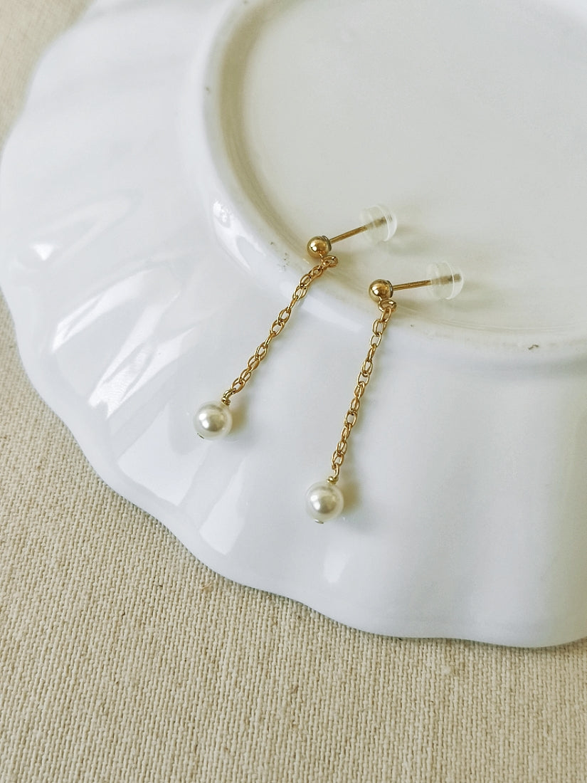 SELENE 單顆珍珠耳環-長版