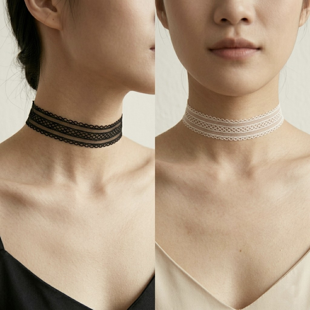 法式三層簍空蕾絲CHOKER-黑/白