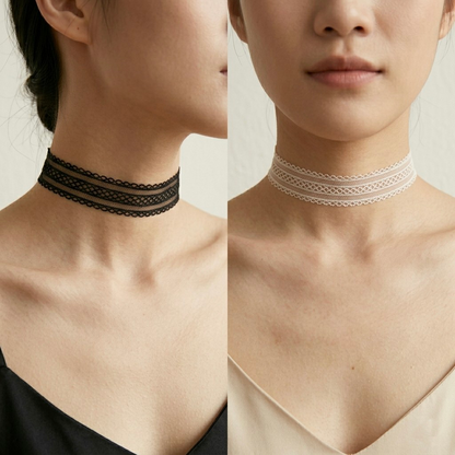 法式三層簍空蕾絲CHOKER-黑/白