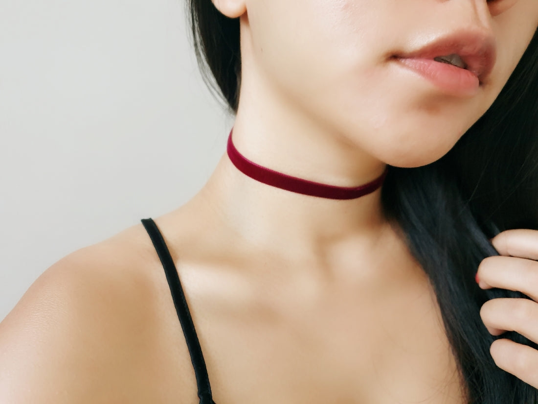 酒紅天鵝絨布CHOKER