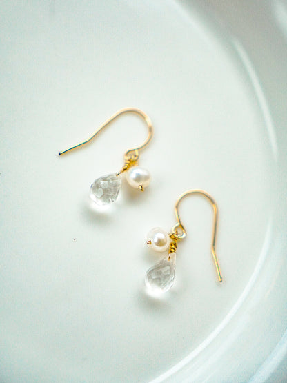 白水晶&珍珠耳環