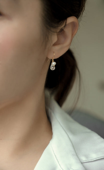 白水晶&珍珠耳環